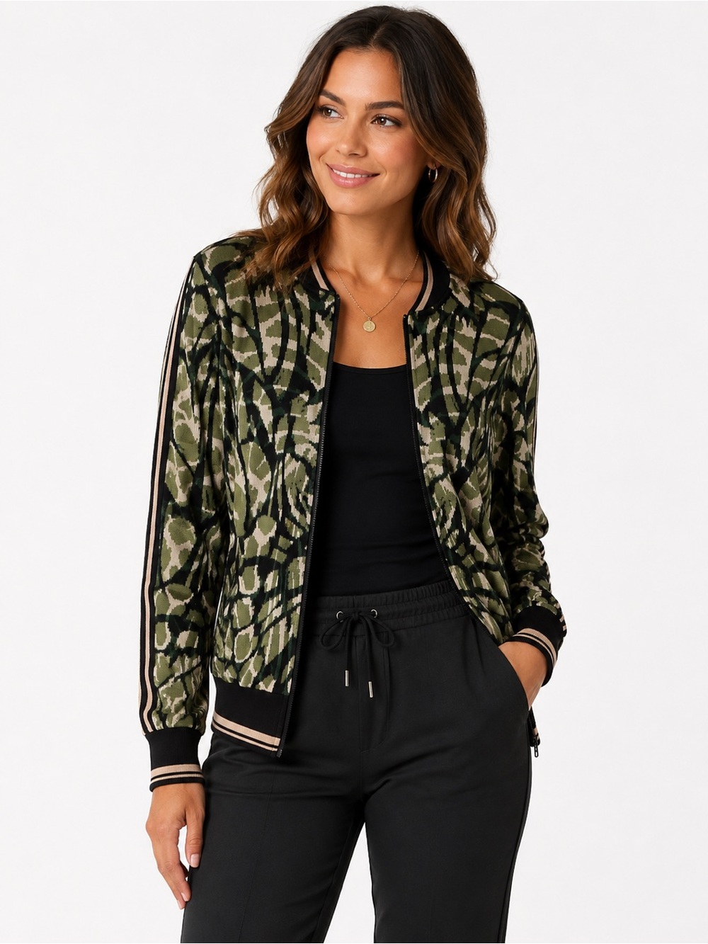 Liverpool Los Angeles Camo Knit Bomber‎ Jacket Medium Zip Front Olive Black